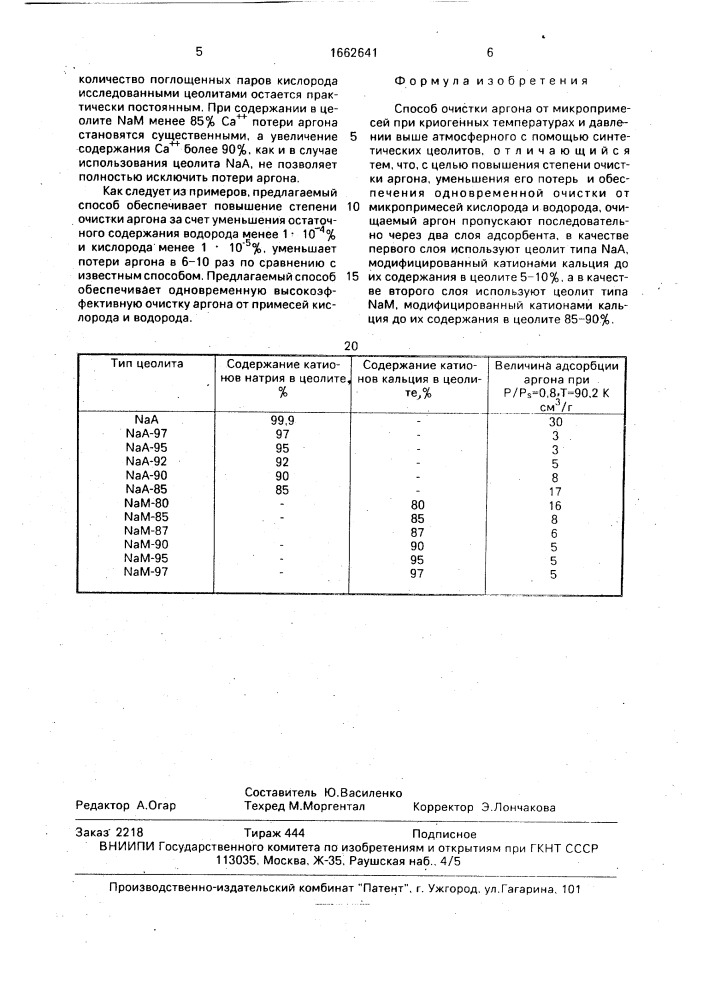 Способ очистки аргона (патент 1662641)
