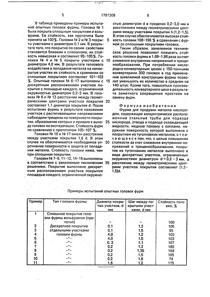 Фурма для продувки металла кислородом (патент 1781308)
