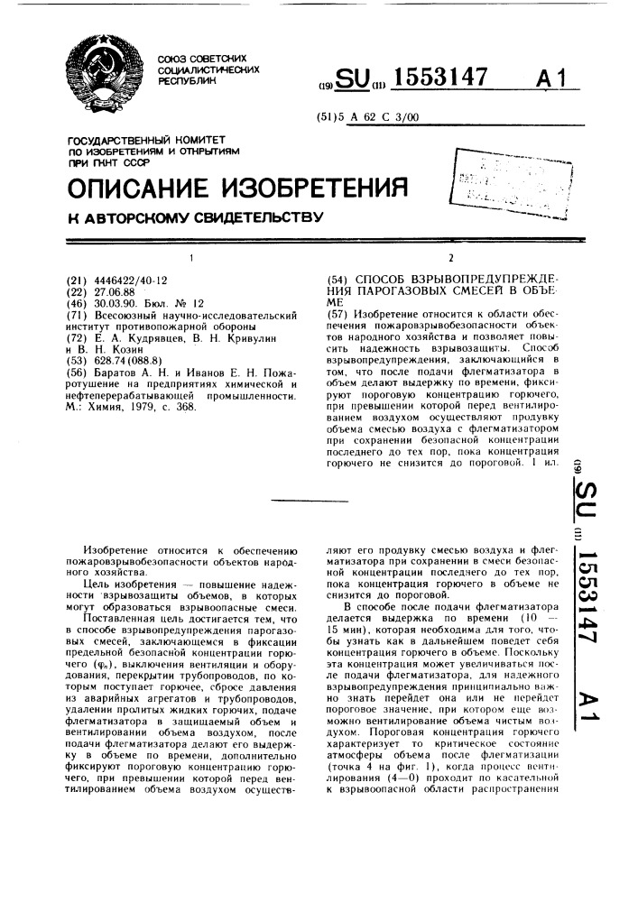 Способ взрывопредупреждения парогазовых смесей в объеме (патент 1553147)