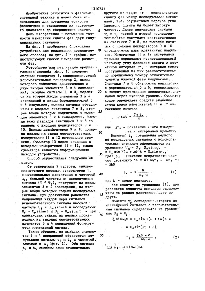 Способ измерения угла сдвига фаз (патент 1310741)