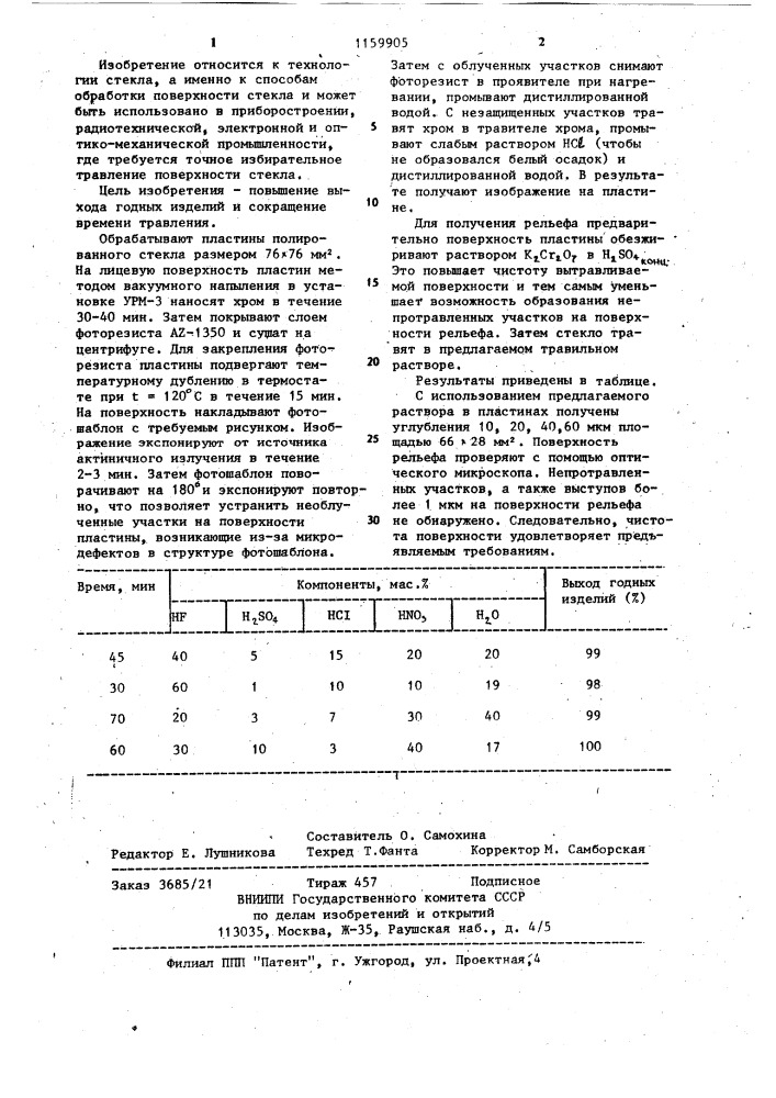 Травильный раствор (патент 1159905)