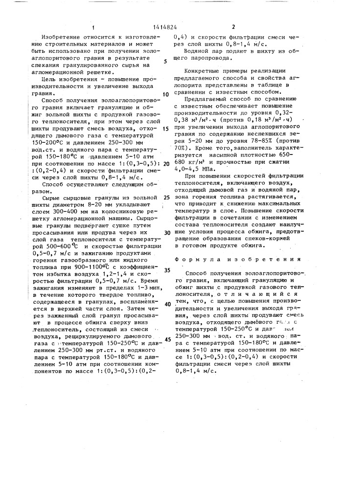 Способ получения золоаглопоритового гравия (патент 1414824)