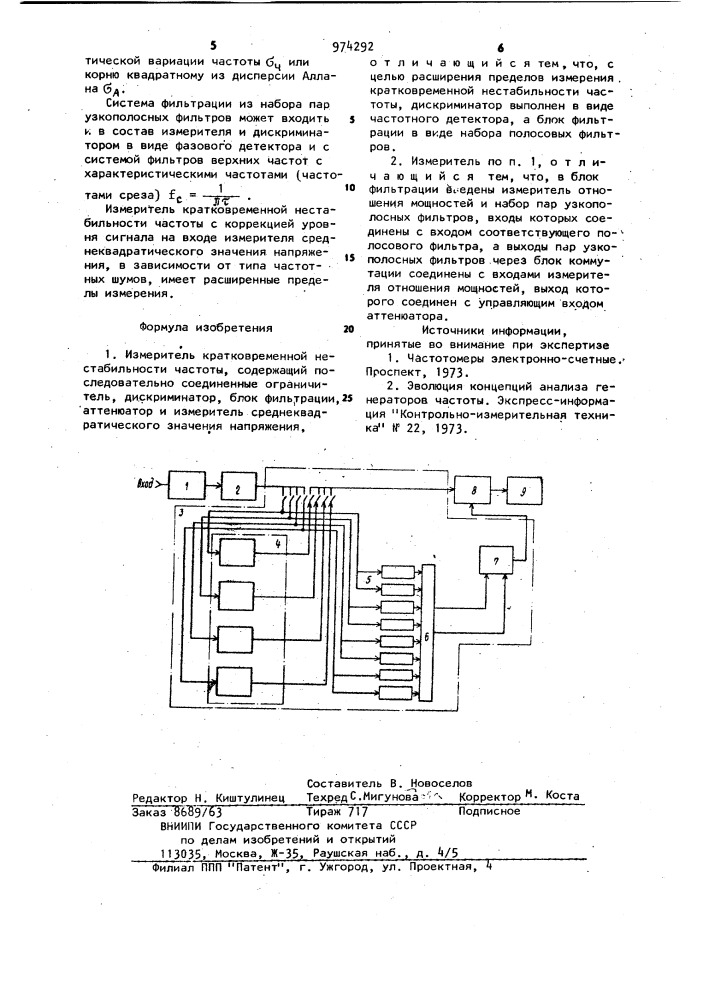 Измеритель кратковременной нестабильности частоты (патент 974292)