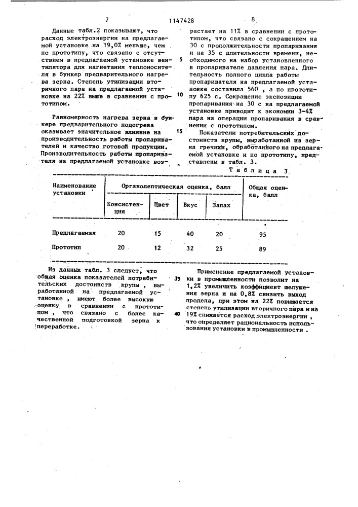 Установка для тепловой обработки зерна (патент 1147428)