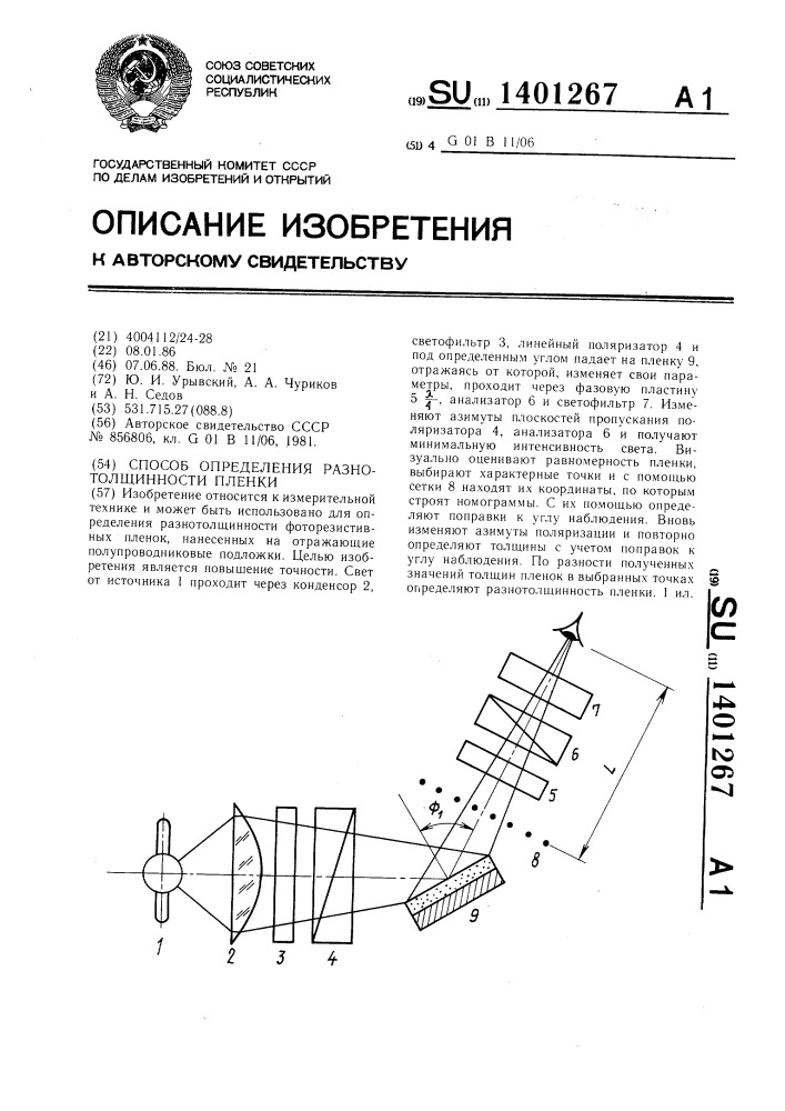 Способ определения разнотолщинности пленки (патент 1401267)