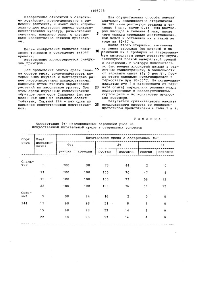 Способ определения солеустойчивости растений (патент 1166745)