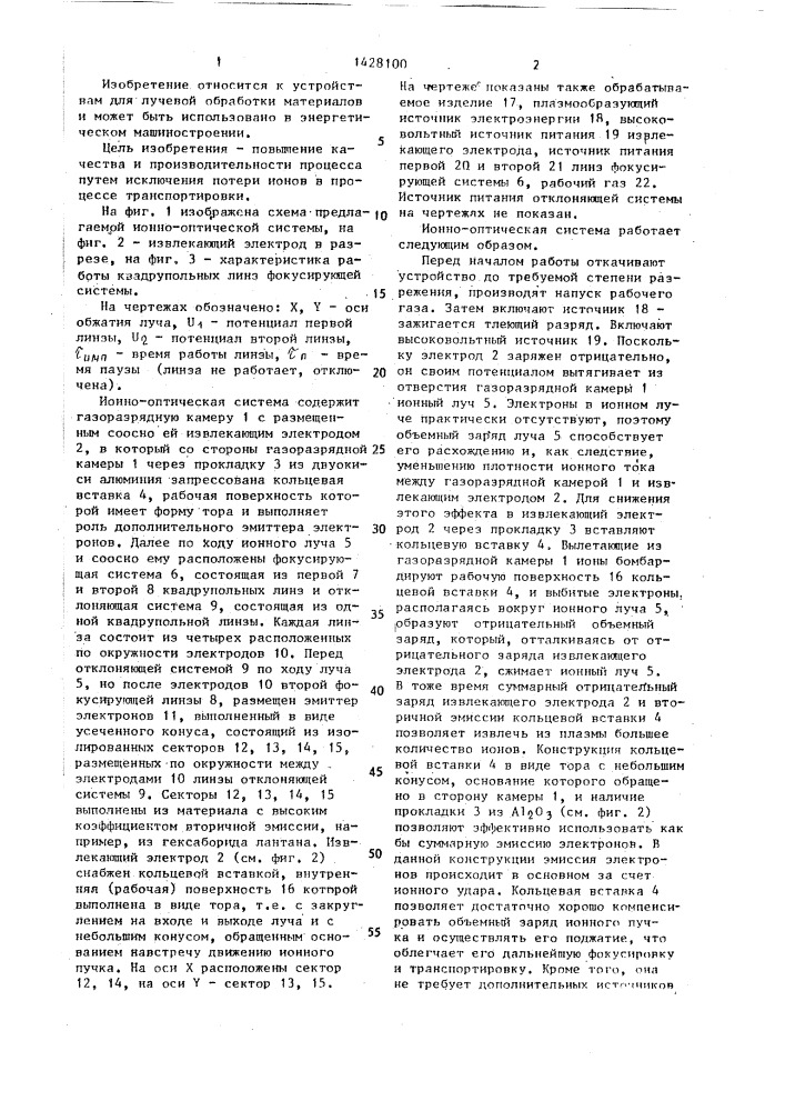Ионно-оптическая система для ионной обработки (патент 1428100)