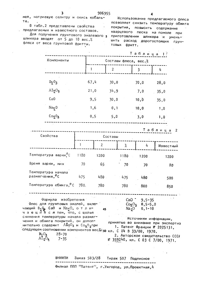 Флюс для грунтовых эмалей (патент 906955)