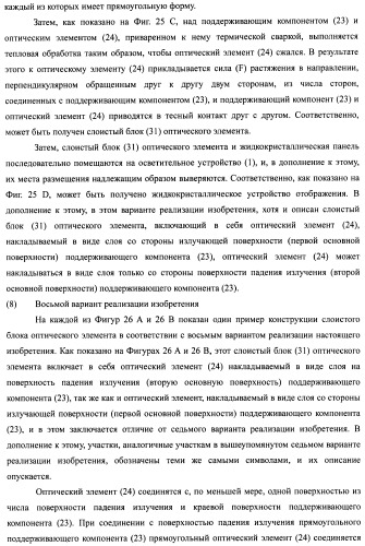 Слоистый блок оптического элемента и способ его изготовления, подсветка и жидкокристаллическое устройство отображения (патент 2421658)