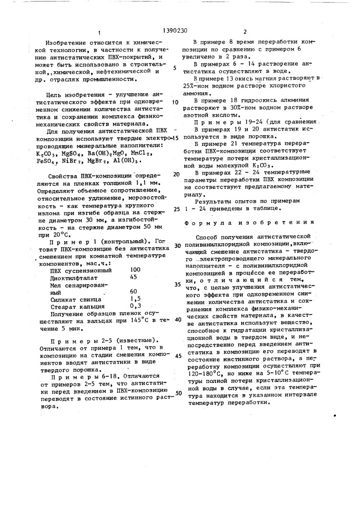 Способ получения антистатической поливинилхлоридной композиции (патент 1390230)