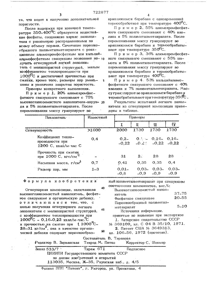 Огнеупорная композиция (патент 722877)