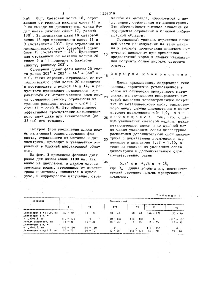 Лампа накаливания (патент 1554049)