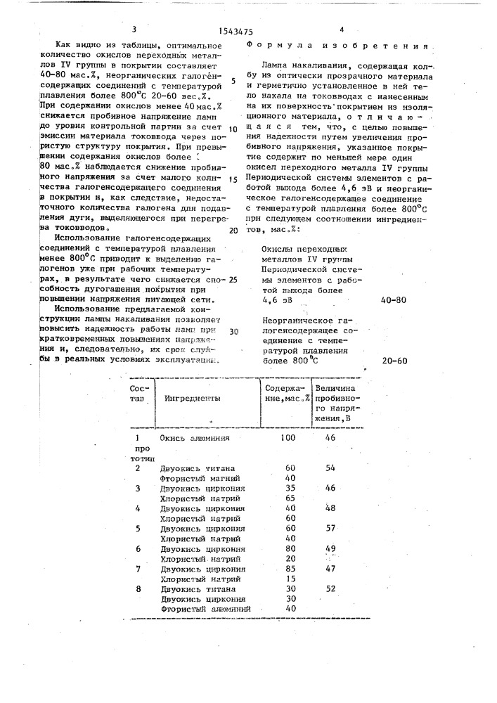 Лампа накаливания (патент 1543475)