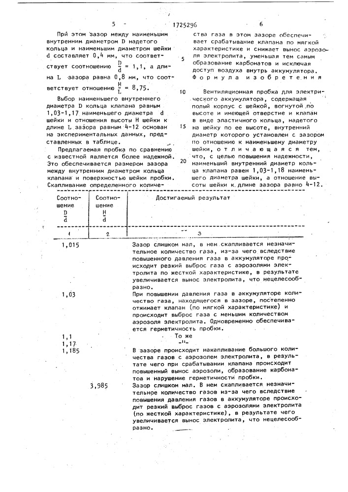 Вентиляционная пробка для электрического аккумулятора (патент 1725296)