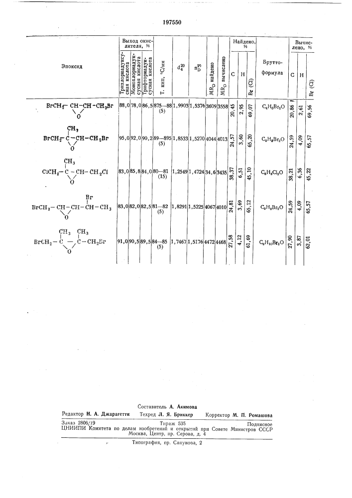 Способ получения окисей галоидолефинов (патент 197550)