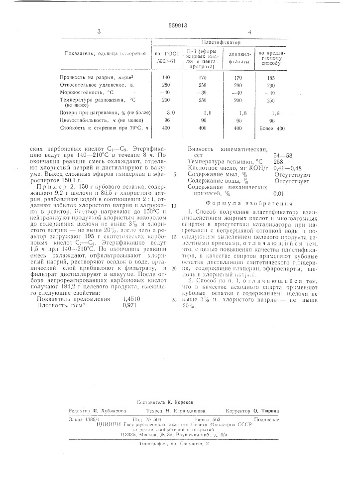 Способ получения пластификатора (патент 559918)