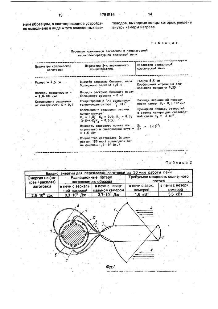 Высокотемпературная солнечная печь (патент 1781516)