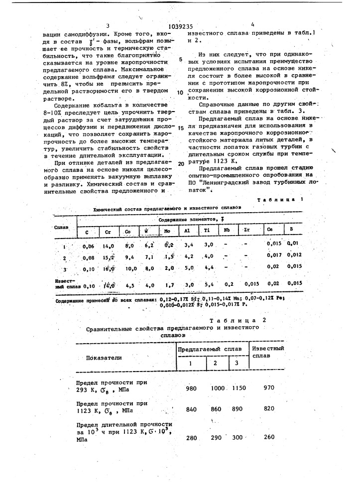 Сплав на основе никеля (патент 1039235)