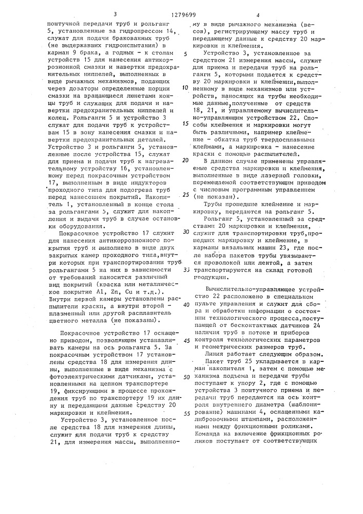 Линия отделки труб (патент 1279699)