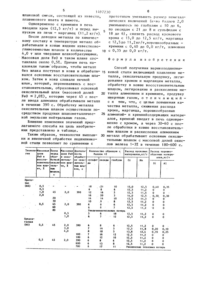 Способ получения шарикоподшипниковой стали (патент 1497230)