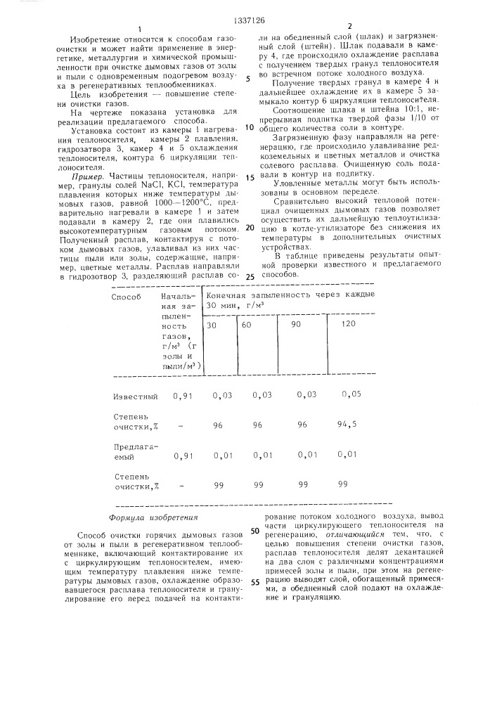 Способ очистки горячих дымовых газов от золы и пыли (патент 1337126)