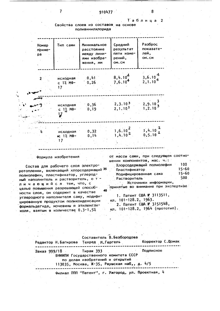 Состав для рабочего слоя электроротопленки (патент 910477)