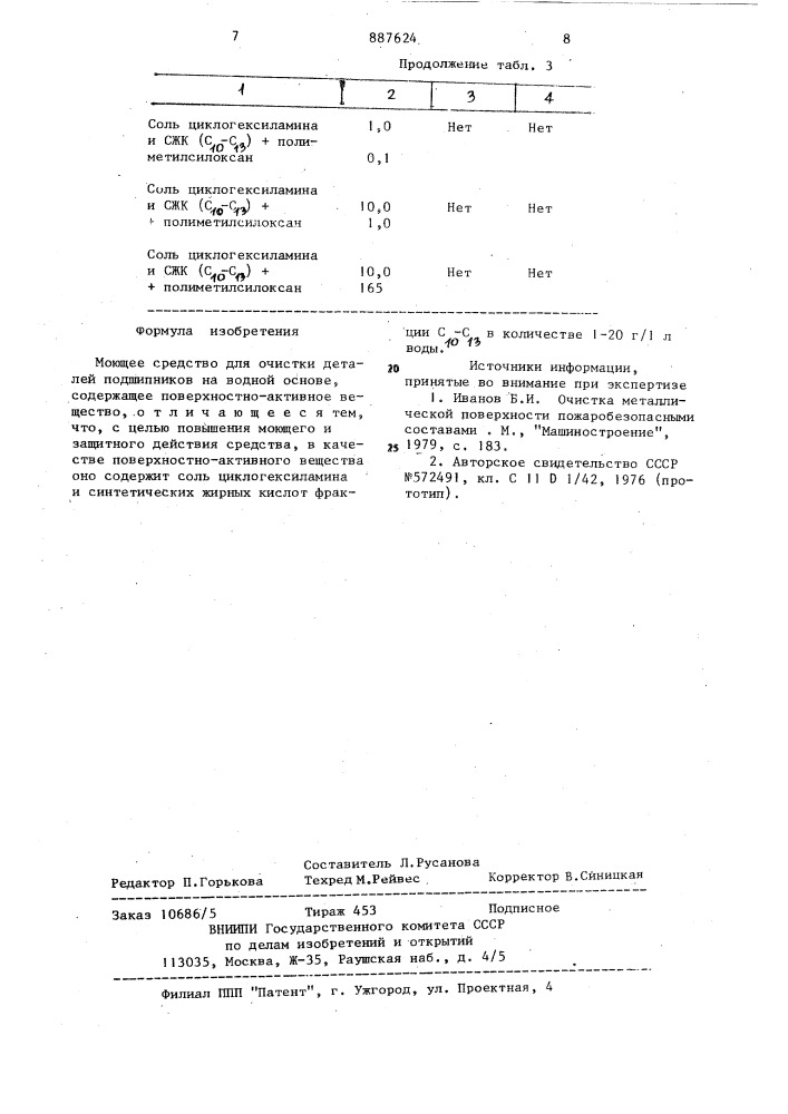 Моющее средство для очистки деталей подшипников (патент 887624)