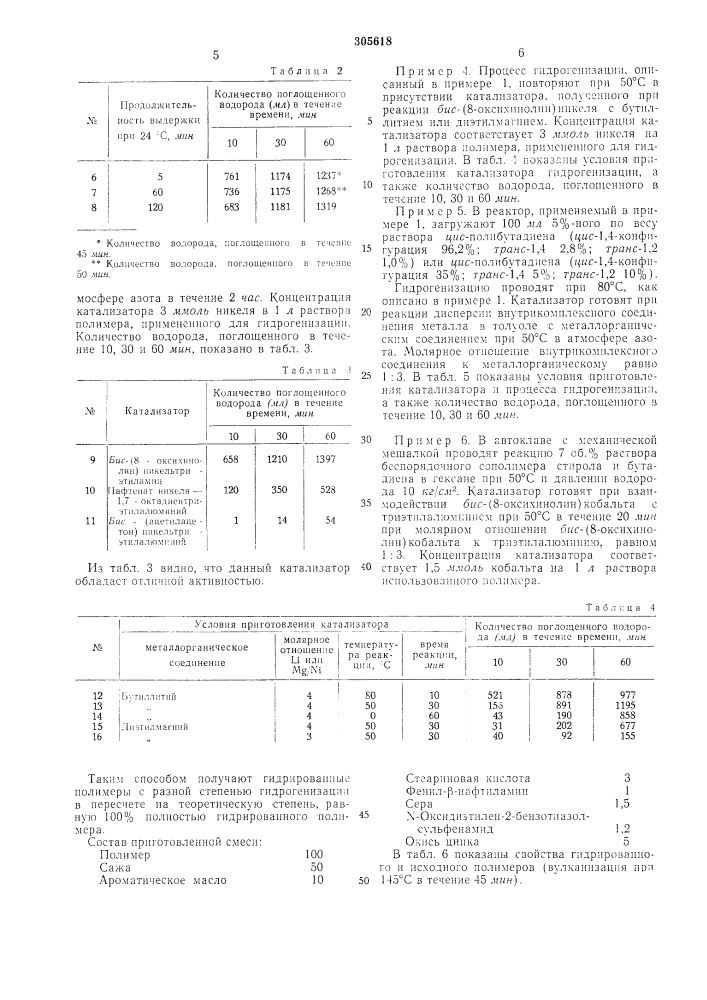 Способ получения катализатора для гидрогенизации в растворе полимеров с ненасыщенными связями (патент 305618)