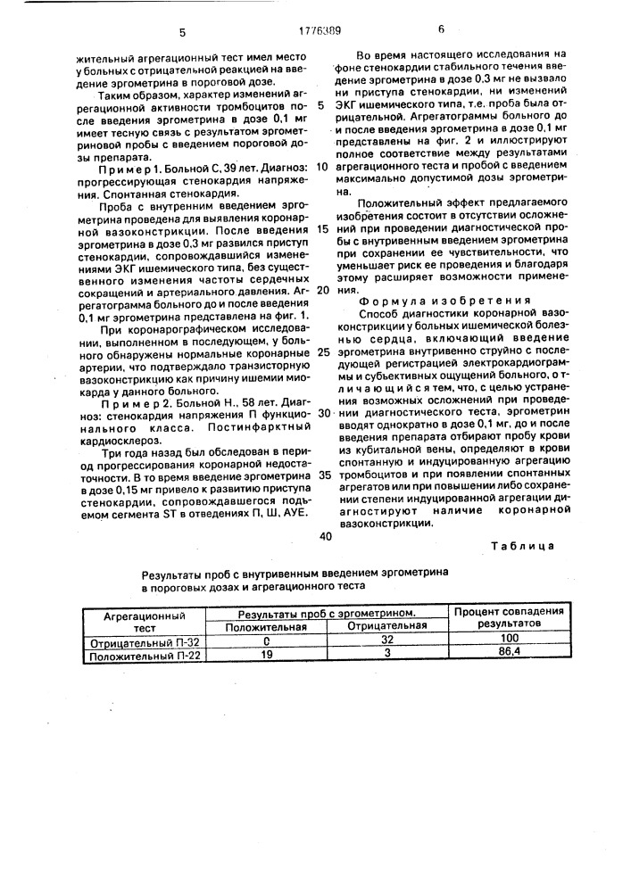 Способ диагностики коронарной вазоконструкции у больных ишемической болезнью сердца (патент 1776389)