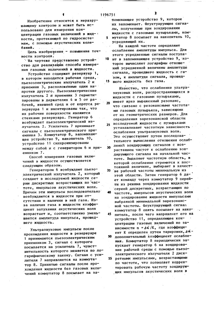 Способ измерения концентрации газовых включений в жидкости (патент 1196751)