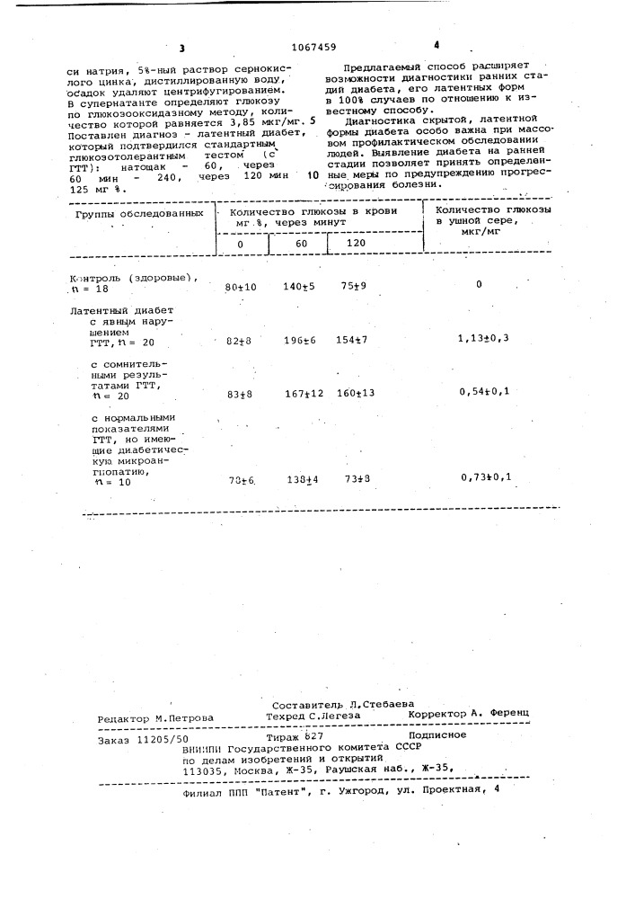 Способ диагностики диабета (патент 1067459)