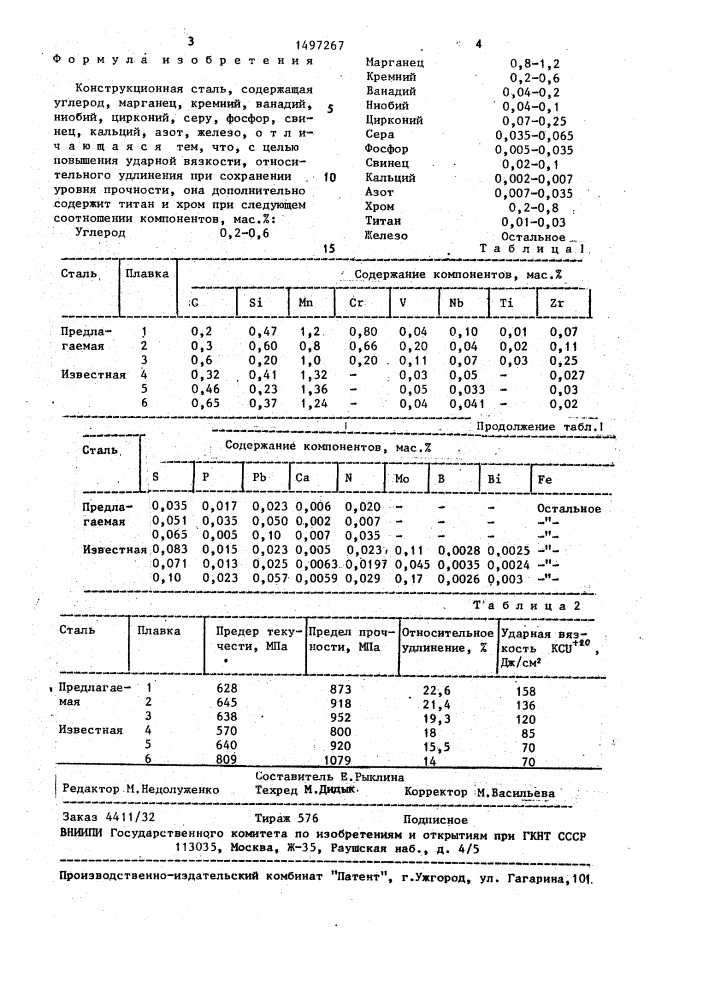 Конструкционная сталь (патент 1497267)