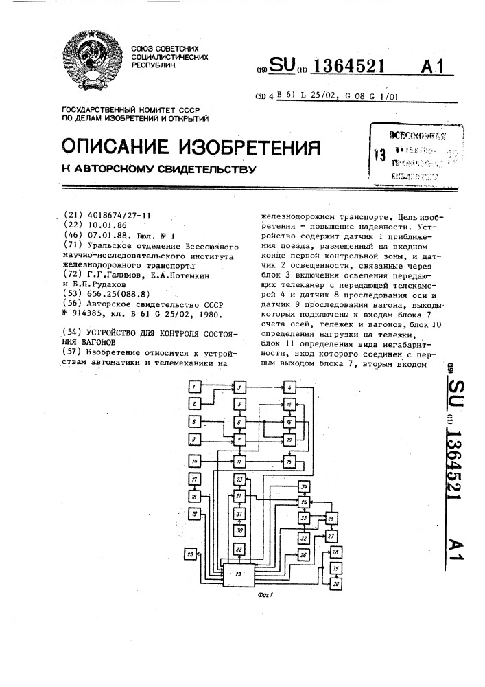 Устройство для контроля состояния вагонов (патент 1364521)