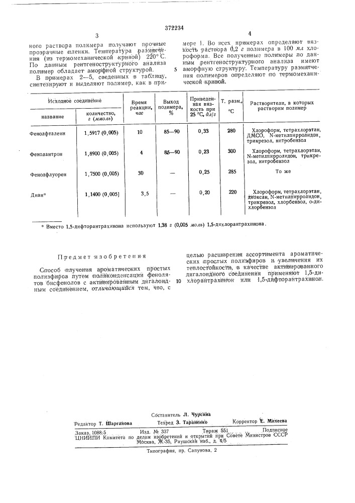 Способ получения ароматических простых полиэфиров (патент 372234)