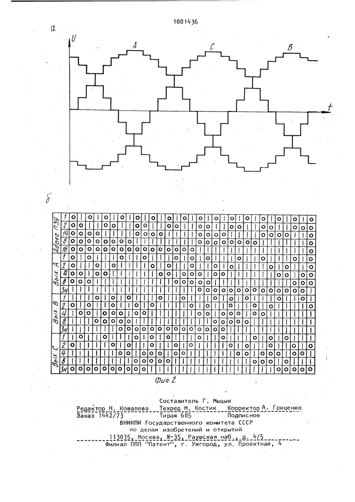 Задающий генератор многоступенчатого трехфазного напряжения (патент 1001436)