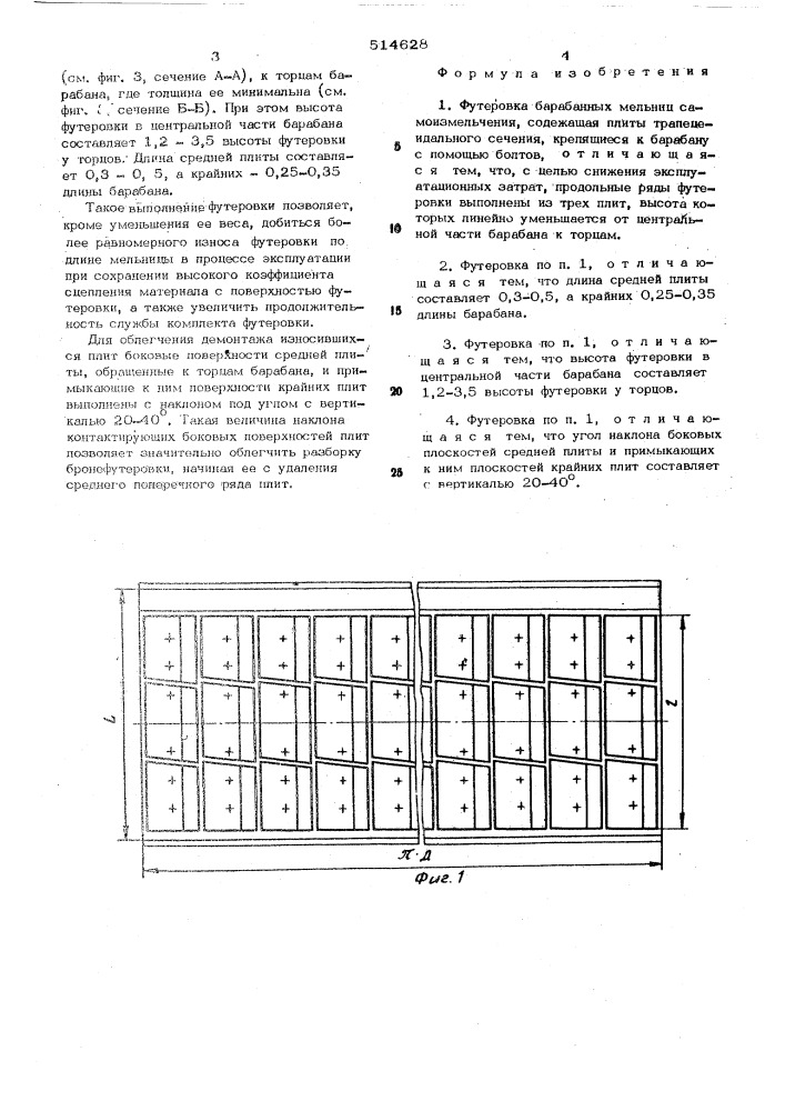 Футеровка мельниц сомоизмельчения (патент 514628)