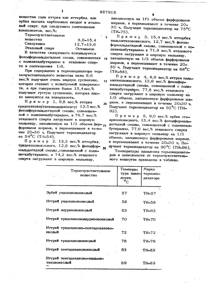 Состав для термоиндикатора плавления (патент 867919)