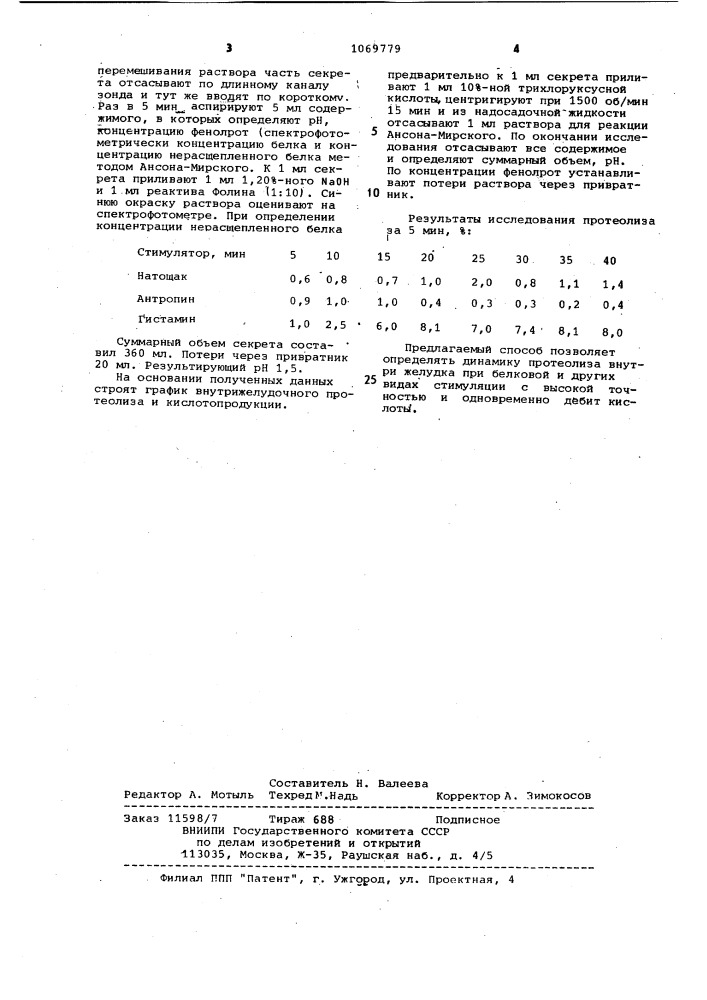 Способ исследования протеолиза (патент 1069779)