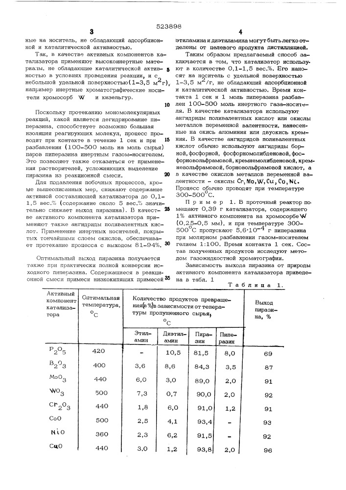 Способ получения пиразина (патент 523898)