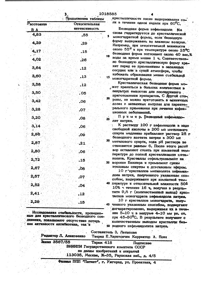 Способ получения кристаллической безводной натриевой соли 7- ( @ -2-окси-2-фенилацетамидо)-3-(1-метил-1 @ -тетразол-5- илтиометил)-3-цефем-4-карбоновой кислоты (патент 1018585)