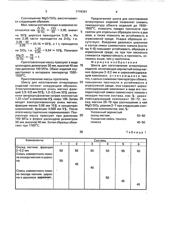 Шихта для изготовления огнеупорных изделий (патент 1719361)