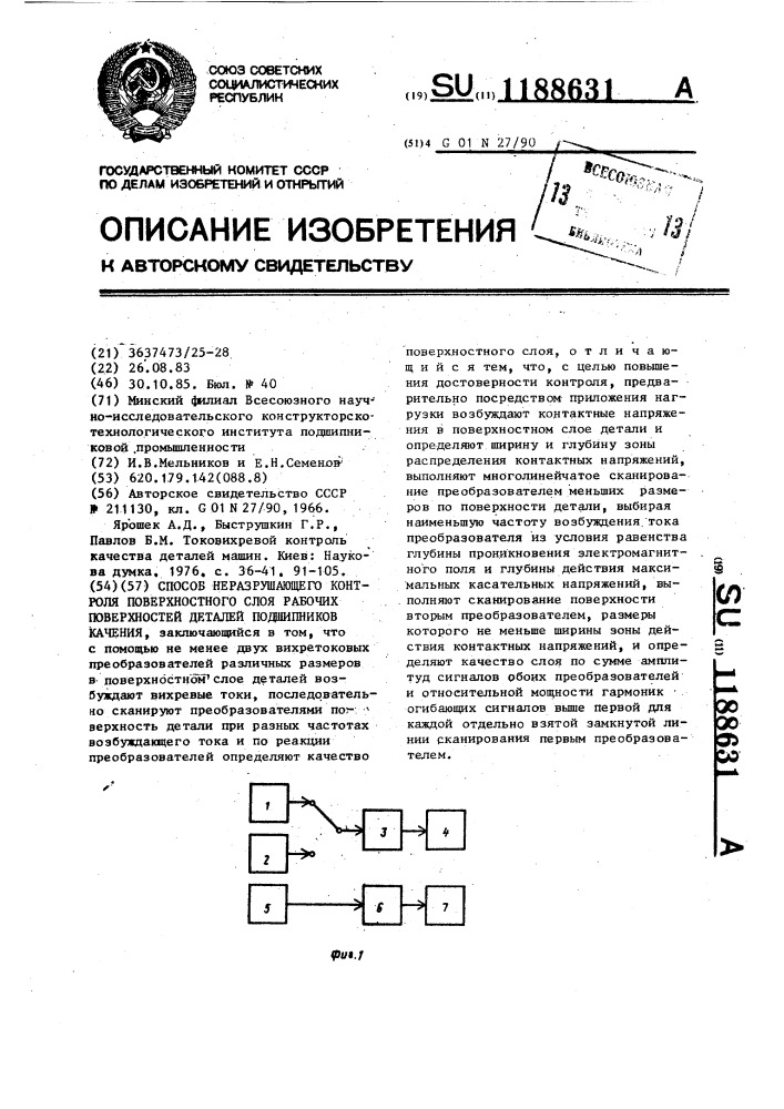 Способ неразрушающего контроля поверхностного слоя рабочих поверхностей деталей подшипников качения (патент 1188631)