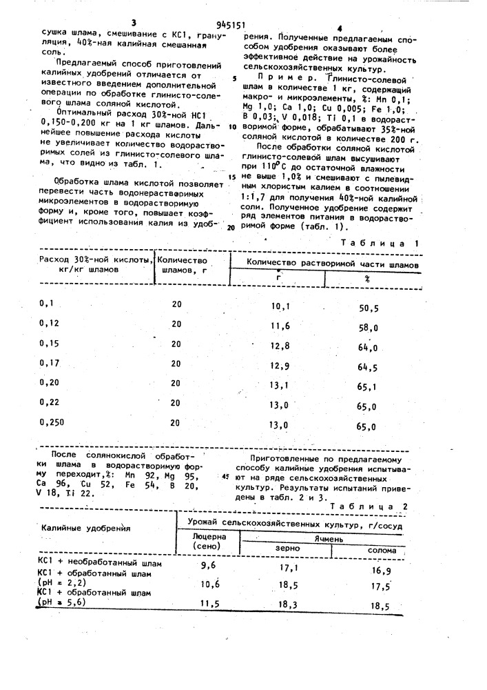 Способ получения калийных удобрений (патент 945151)