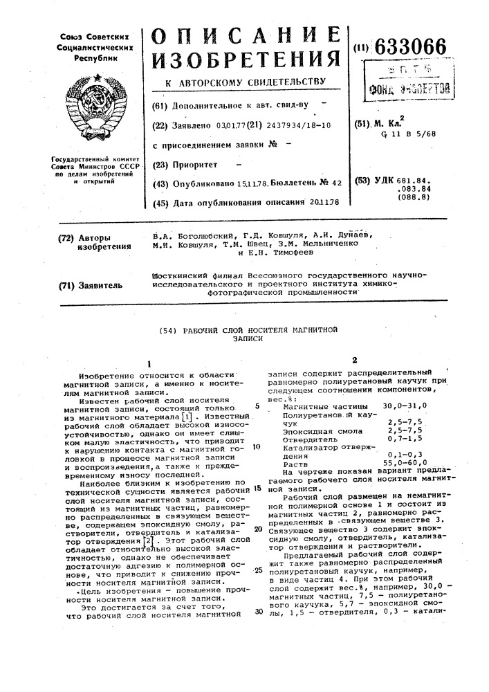 Рабочий слой носителя магнитной записи (патент 633066)