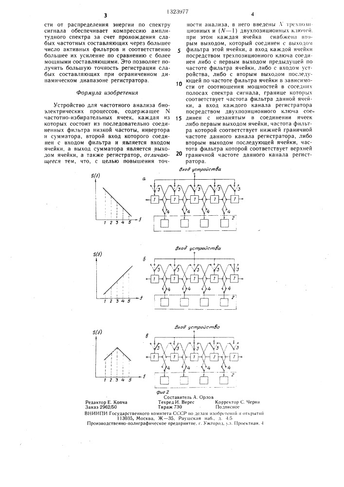 Устройство для частотного анализа биоэлектрических процессов (патент 1323977)