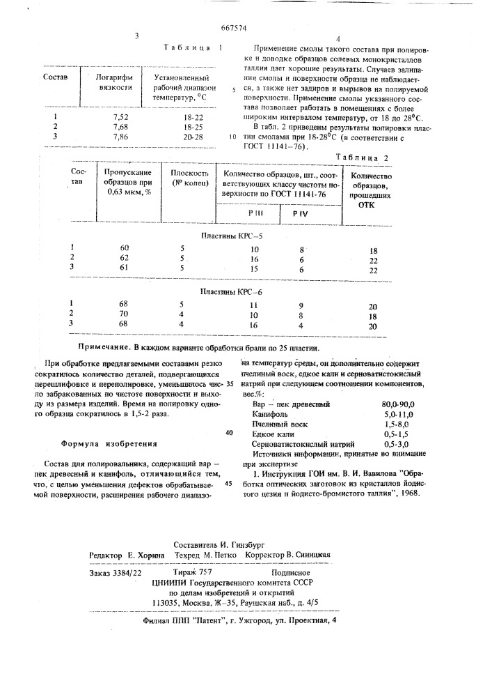 Состав для полировальника (патент 667574)