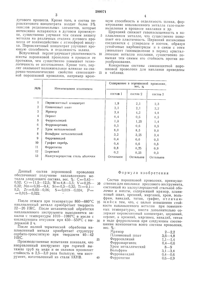 Состав порошковой проволоки (патент 580071)