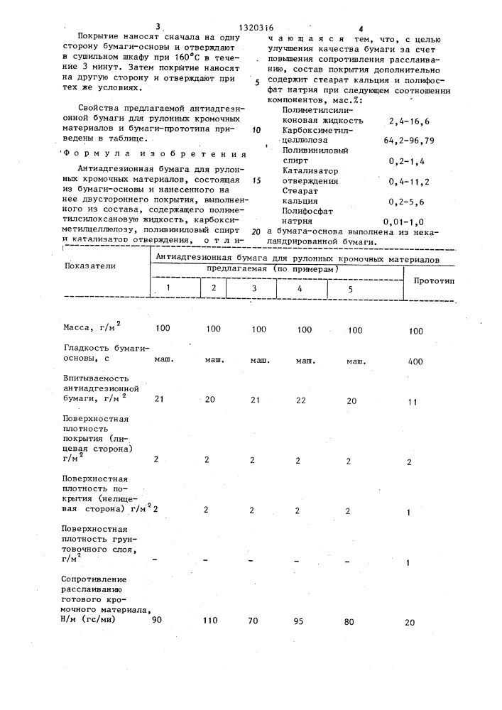 Антиадгезионная бумага для рулонных кромочных материалов (патент 1320316)