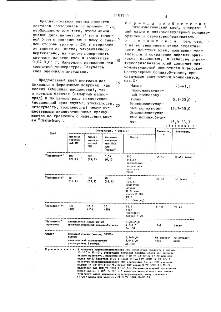 Энтомологический клей "липофикс (патент 1383530)