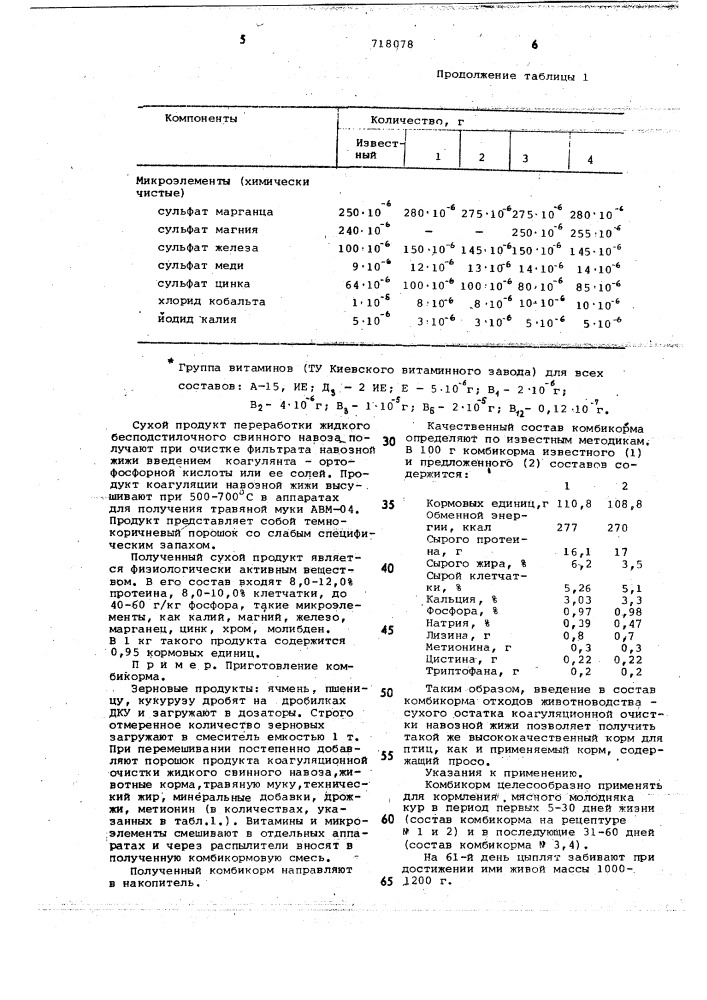 Комбикорм для птиц (патент 718078)